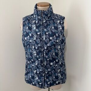 Eddie Bauer Medium Premium Good Down Vest ~ Blue Floral Full Zip Pockets